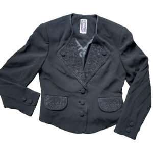 Vintage ZELDA Black Soutache Embroidered Jacket Asymmetrical 80s 90s Gothic